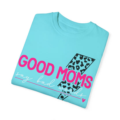 Good Moms Say Bad Words Graphic T-Shirt | Trendy Mama Tee | Leopard Lightning Bolt Shirt | Boutique Mom Graphic Tee | Funny Mom Shirt