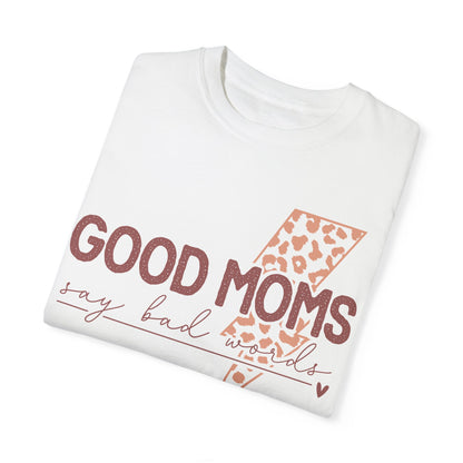 Good Moms Say Bad Words Graphic T-Shirt - Retro Version | Trendy Mama Tee | Leopard Lightning Bolt Shirt | Boutique Mom Graphic Tee | Funny Mom Shirt