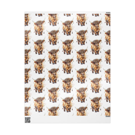 Highland Cow with Lights 2 Pattern - Wrapping Paper