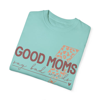 Good Moms Say Bad Words Graphic T-Shirt - Retro Version | Trendy Mama Tee | Leopard Lightning Bolt Shirt | Boutique Mom Graphic Tee | Funny Mom Shirt