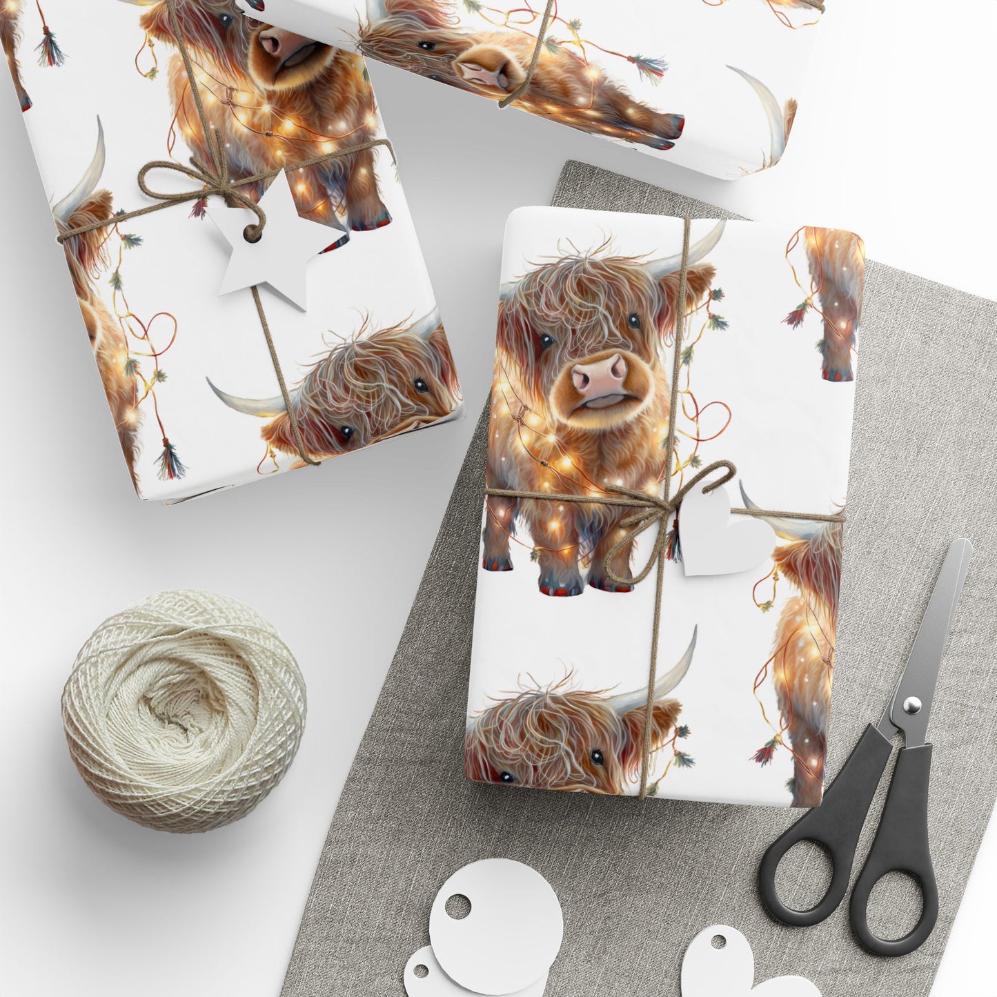 Highland Cow with Lights 2 Pattern - Wrapping Paper