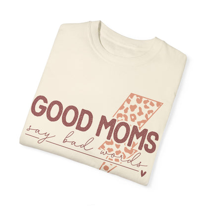 Good Moms Say Bad Words Graphic T-Shirt - Retro Version | Trendy Mama Tee | Leopard Lightning Bolt Shirt | Boutique Mom Graphic Tee | Funny Mom Shirt