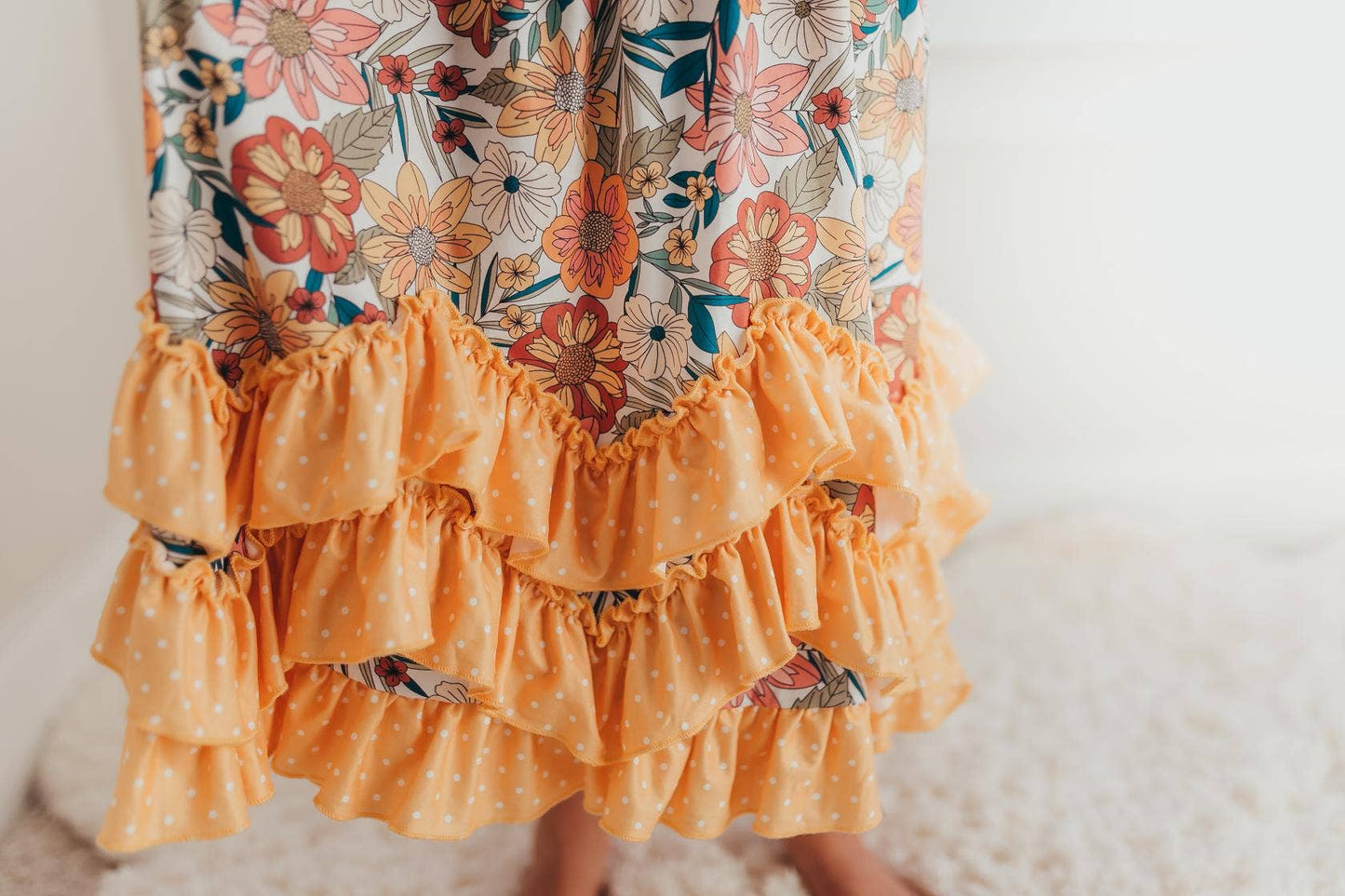 Kids Retro Butter Floral 3 Ruffle Spring Summer Easter Dress: 2
