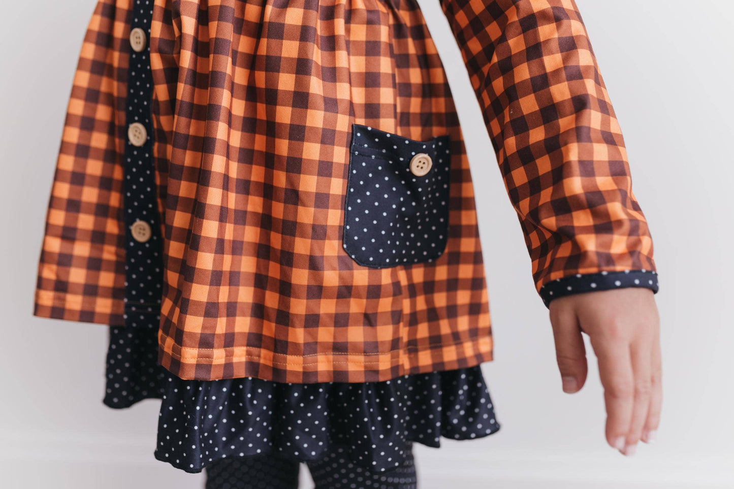 Kids Navy & Rust Gingham Check Button Pocket Pant Fall Set: 5/6