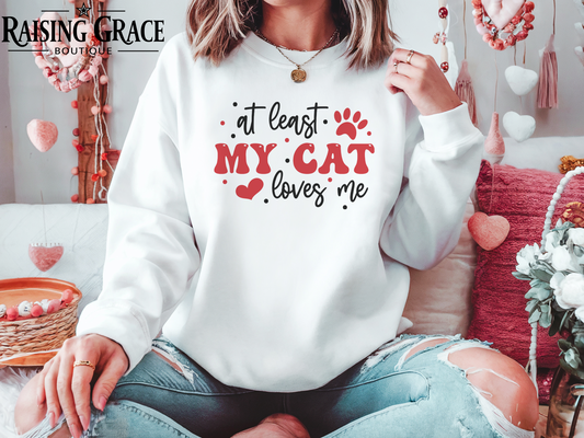 At Least My Cat Loves Me Sweatshirt | Adult Cozy Graphic Sweatshirt
