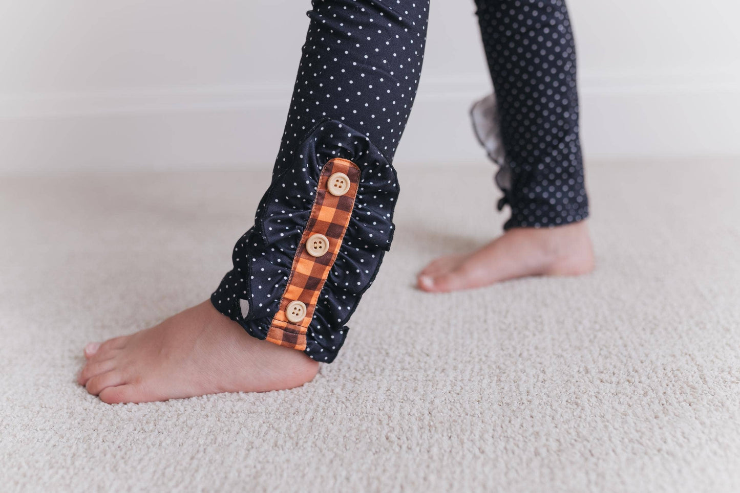 Kids Navy & Rust Gingham Check Button Pocket Pant Fall Set: 3/4