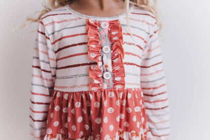 Kids Rust Button 3 Tiered Fall Ruffle Legging Set: 7/8