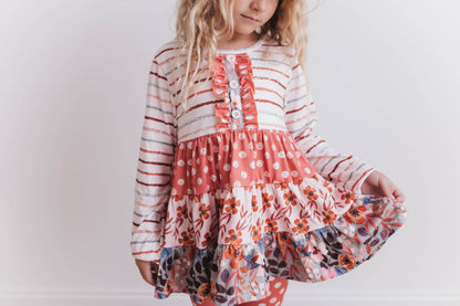 Kids Rust Button 3 Tiered Fall Ruffle Legging Set: 7/8