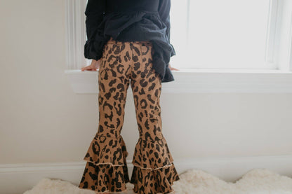 Kids Leopard Double Denim Ruffle Pant Jeans: 7