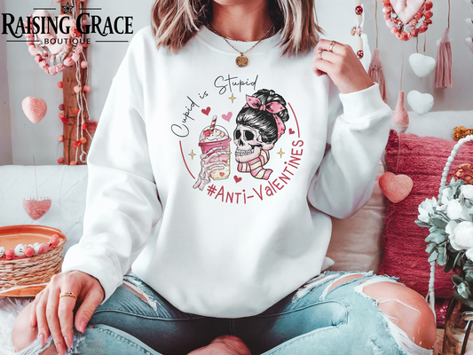 Cupid Is Stupid Anti-Valentine’s Sweatshirt | Adult Cozy Graphic Sweatshirt