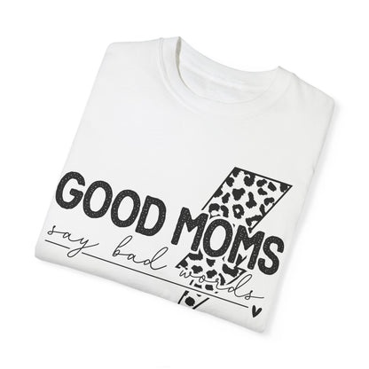 Good Moms Say Bad Words Graphic T-Shirt - Black Version | Trendy Mama Tee | Leopard Lightning Bolt Shirt | Boutique Mom Graphic Tee | Funny Mom Shirt