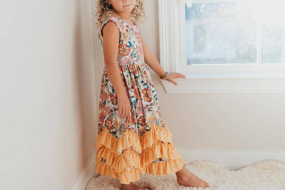 Kids Retro Butter Floral 3 Ruffle Spring Summer Easter Dress: 2