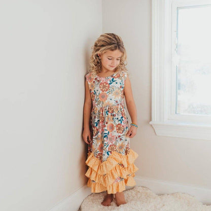 Kids Retro Butter Floral 3 Ruffle Spring Summer Easter Dress: 2