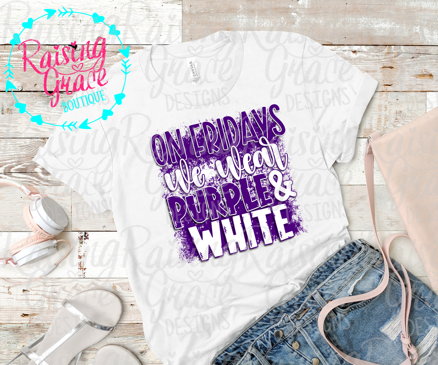 On Fridays We Wear Purple & White - T-Shirt - Adult