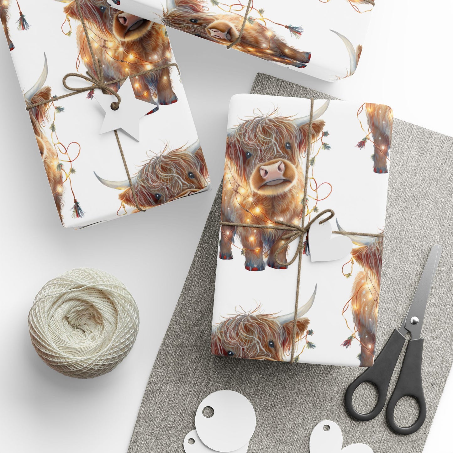 Highland Cow with Lights 2 Pattern - Wrapping Paper