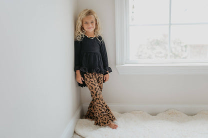 Kids Leopard Double Denim Ruffle Pant Jeans: 6