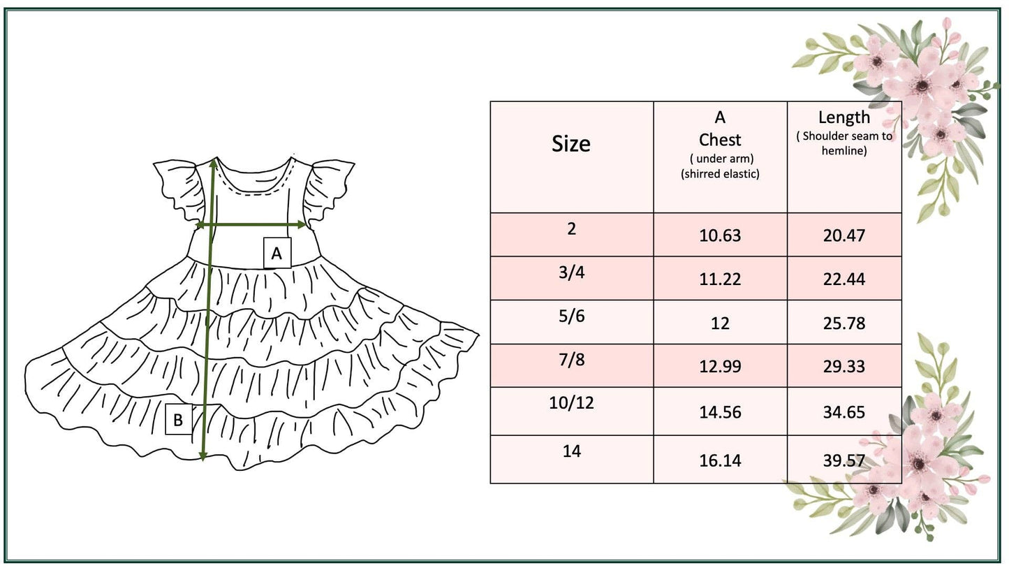 Girls Fall Ava Teal Beige Floral Dot Tiered Twirl Dress: 5/6