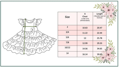 Girls Fall Ava Teal Beige Floral Dot Tiered Twirl Dress: 5/6