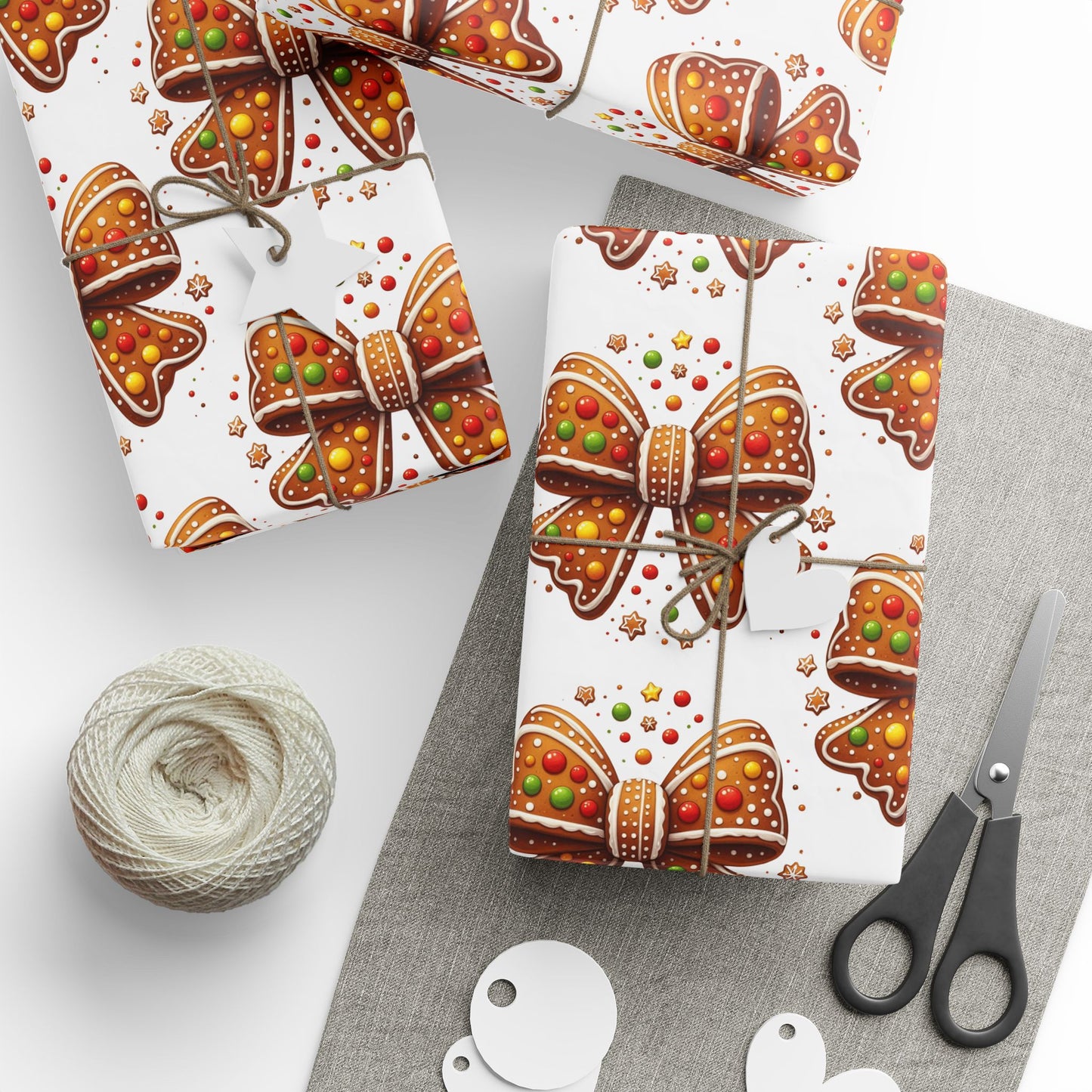 Gingerbread Cookie Bow Christmas Wrapping Paper