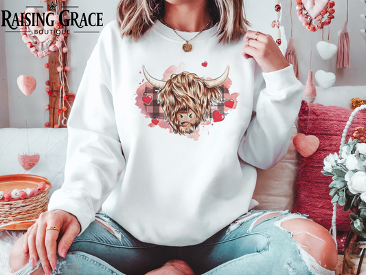 Highland Cow Valentines Sweatshirt | Cozy Adult Graphic Sweatshirt