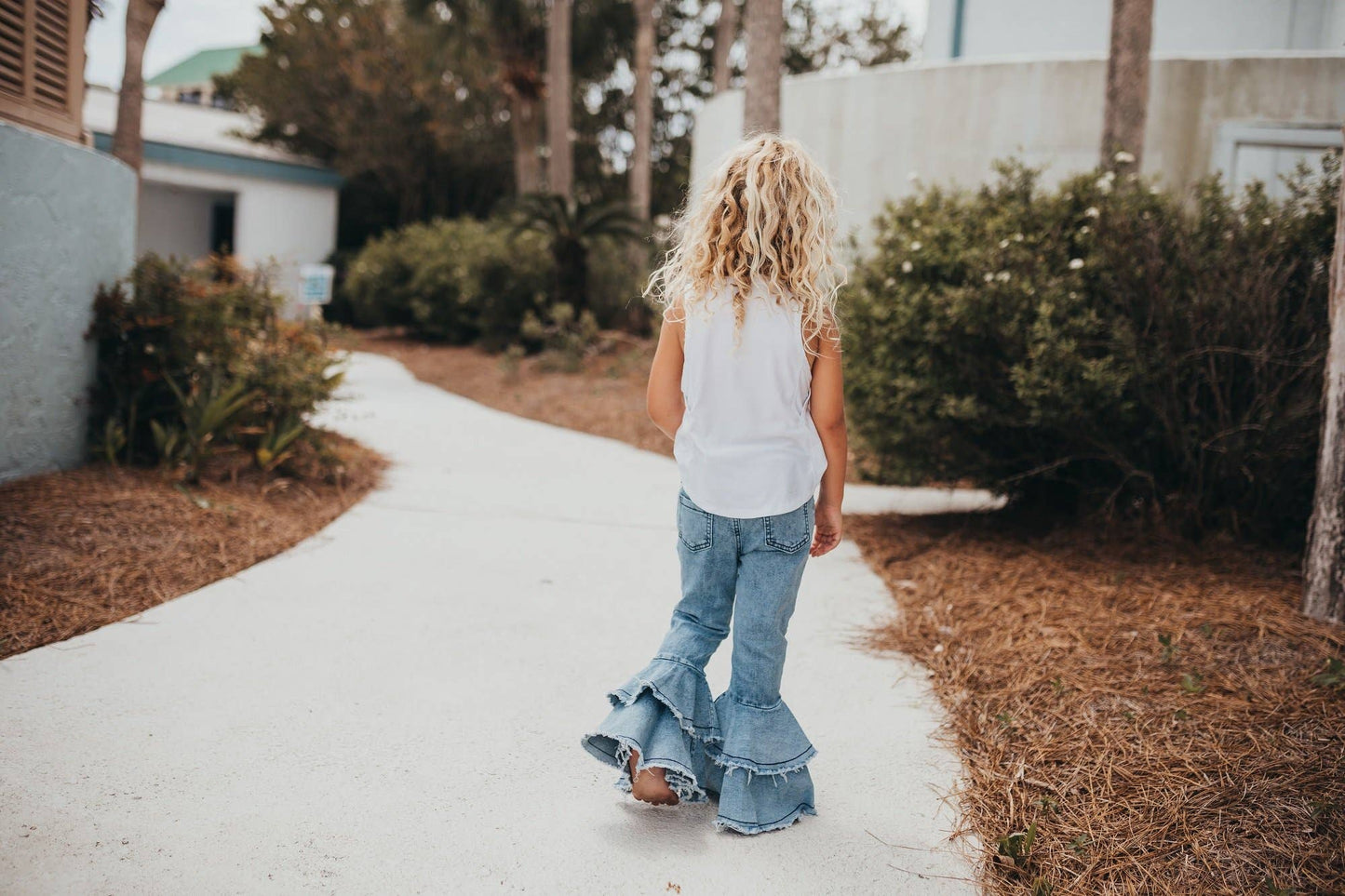 Kids Light Wash Denim Double Ruffle Jeans Pants: 6