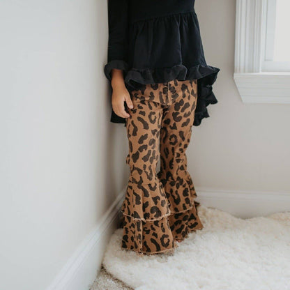Kids Leopard Double Denim Ruffle Pant Jeans: 7