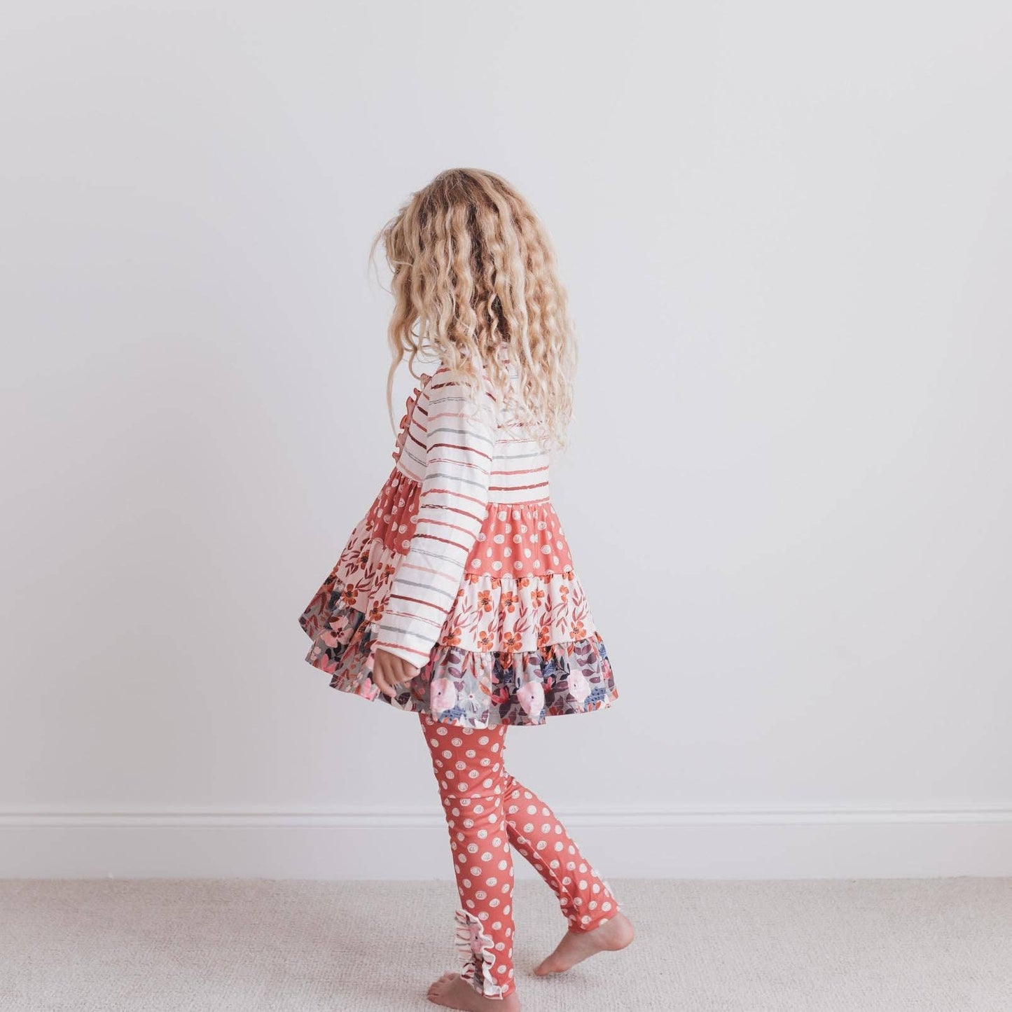 Kids Rust Button 3 Tiered Fall Ruffle Legging Set: 7/8