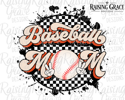 Baseball Mom Graphic T-Shirt | Checkered Baseball Tee | Sports Mom Shirt | Boutique Baseball Graphic Tee | Game Day Shirt