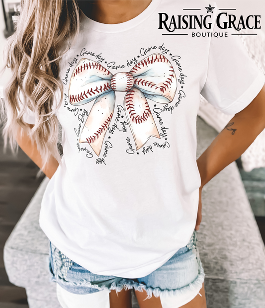 Gameday Baseball Bow - Adult T-Shirt - Comfort Colors