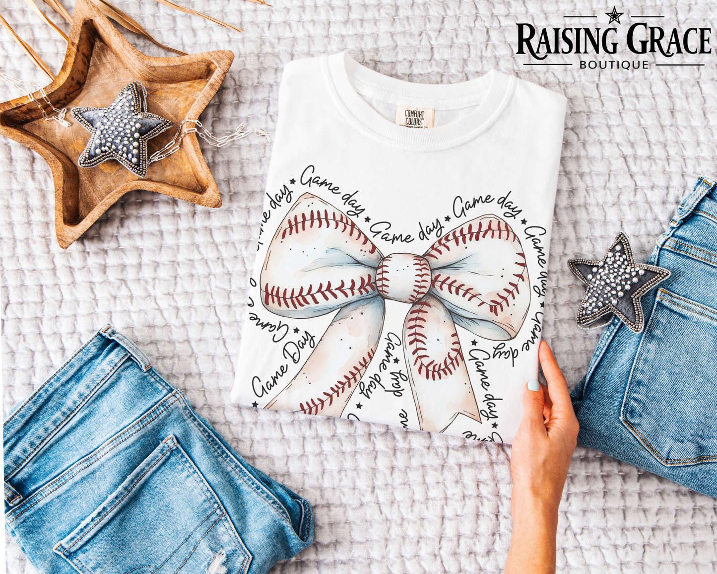 Gameday Baseball Bow - Adult T-Shirt - Comfort Colors