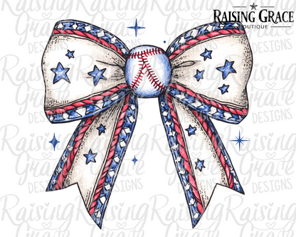 Patriotic Baseball Bow Graphic T-Shirt | Americana Sports Tee | Baseball Mom Shirt | Fourth of July Baseball Tee | Boutique Graphic Tee