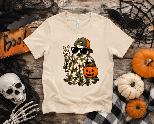 Camo Ghost Halloween Tee - Youth Tee