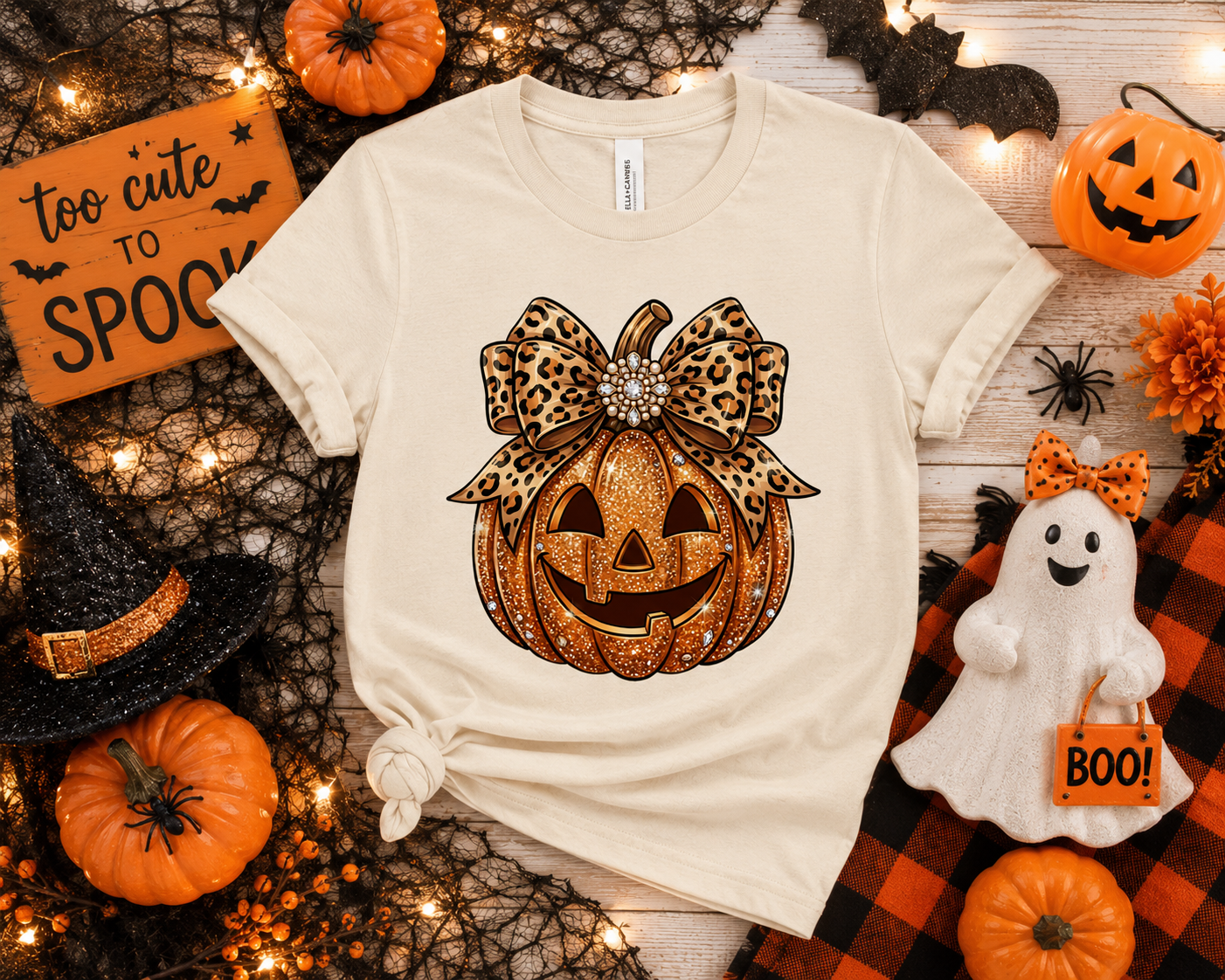 Leopard Bow Pumpkin Halloween Tee - Adult Tee