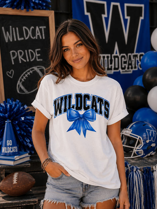 Wildcats With Blue Coquette Bow T-Shirt | Comfort Colors Adult Spirit Tee