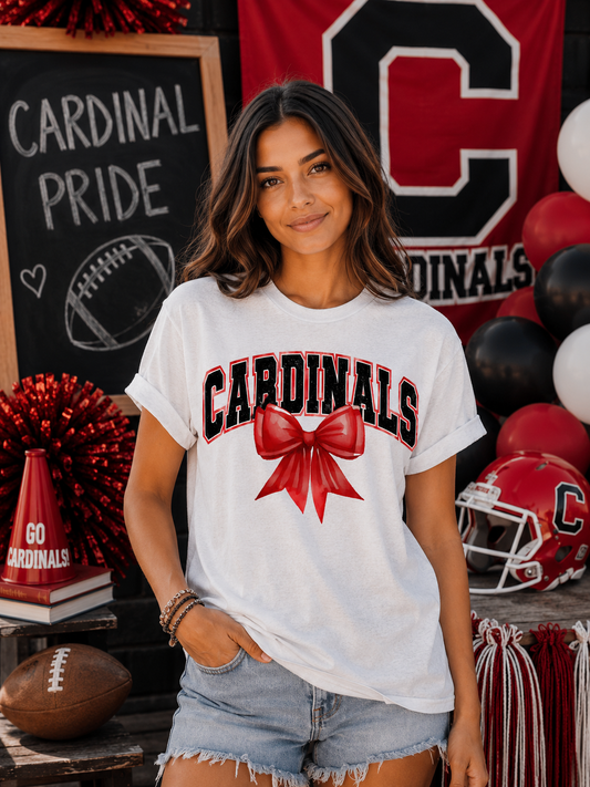 Cardinals With Red Coquette Bow T-Shirt | Comfort Colors Adult Spirit Tee