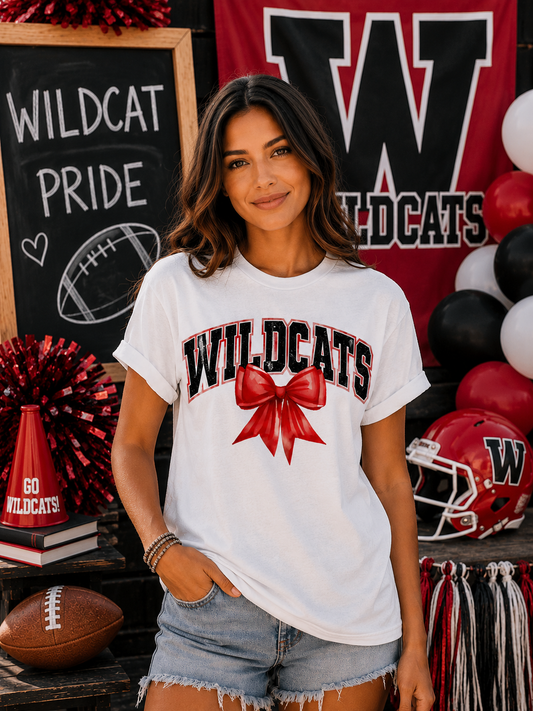 Wildcats With Red Coquette Bow T-Shirt | Comfort Colors Adult Spirit Tee