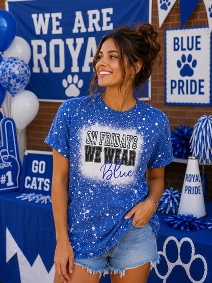 On Fridays We Wear Blue Bleached T-Shirt | Game Day & Spirit Tee