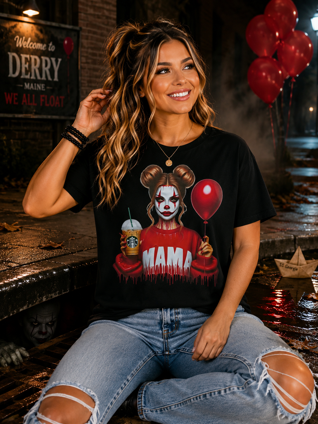 Spooky Mama Clown Graphic T-Shirt | Horror Mom Tee | Halloween Graphic Shirt | Boutique Spooky Season Tee | Creepy Cute Mama Shirt