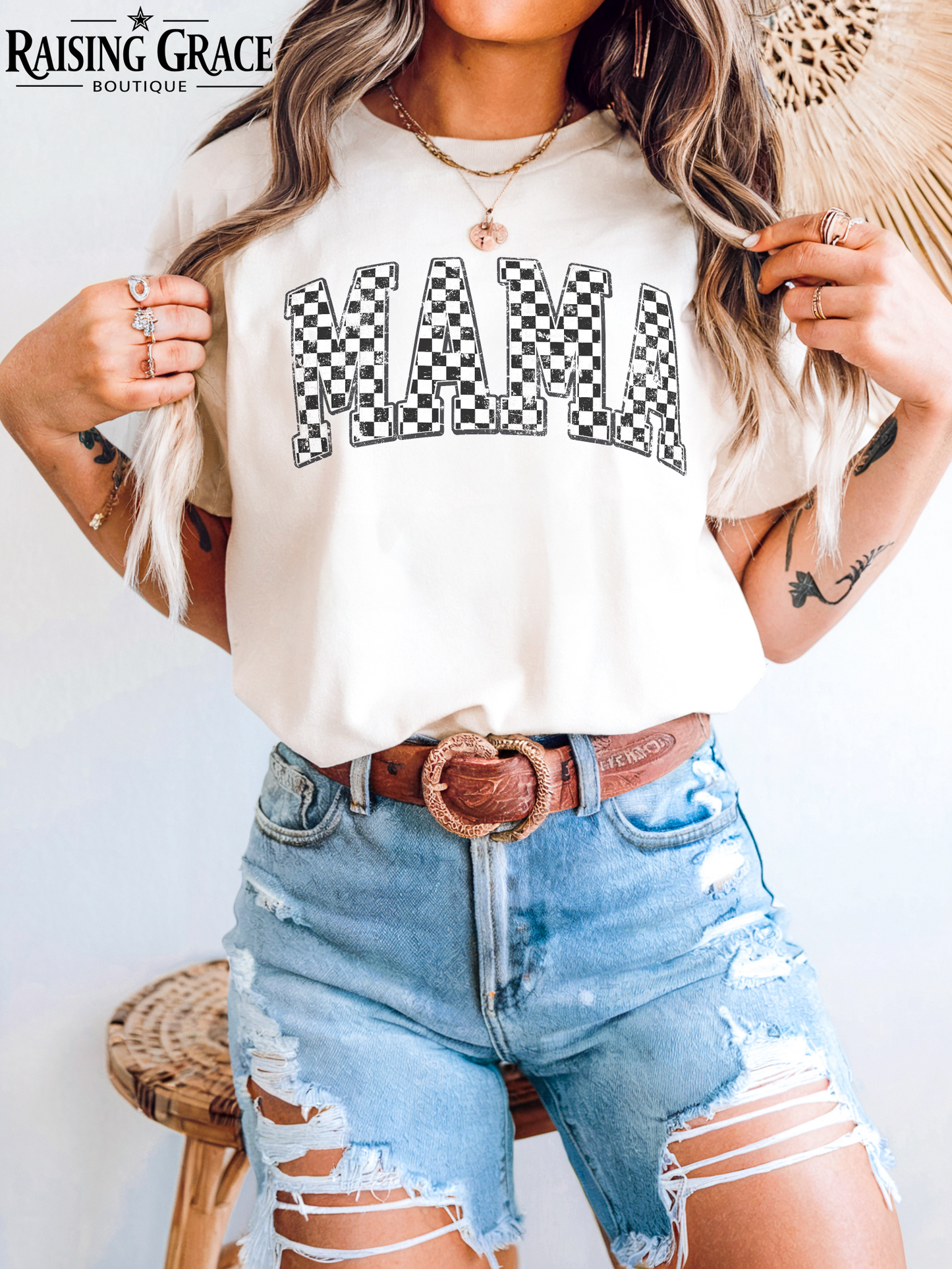 Checkerboard MAMA - Adult T-Shirt - Comfort Colors