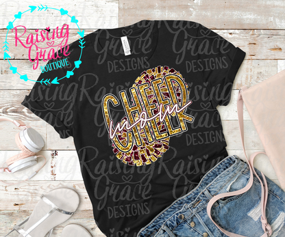 Cheer Mom Graphic T-Shirt | Faux Glitter Cheerleading Tee | Sports Mom Shirt | Boutique Cheer Graphic Tee | Game Day Cheer Shirt