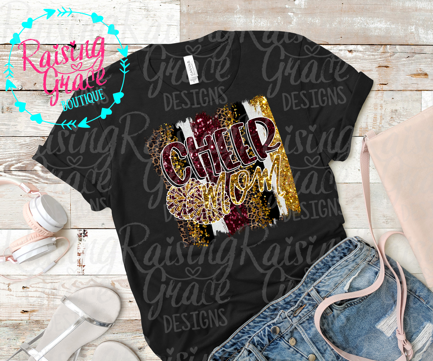 Cheer Mom - Maroon and Gold - T-Shirt - Adult