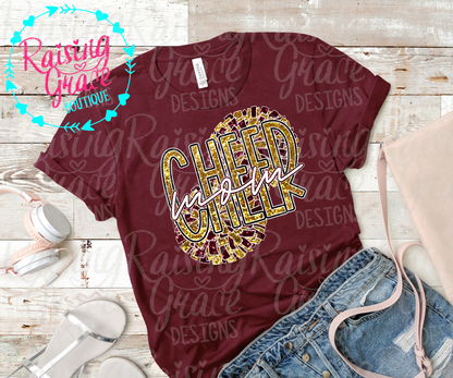 Cheer Mom Graphic T-Shirt | Faux Glitter Cheerleading Tee | Sports Mom Shirt | Boutique Cheer Graphic Tee | Game Day Cheer Shirt