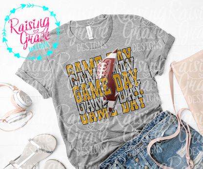 Game Day Football Graphic T-Shirt | Gold and Black Football Tee | Sports Mom Shirt | Boutique Game Day Graphic Tee | Football Season Shirt