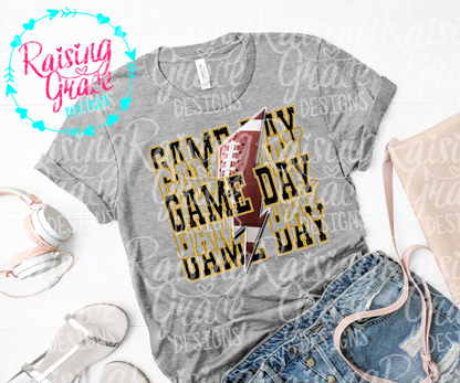 Game Day Football Graphic T-Shirt | Black and Gold Football Tee | Sports Mom Shirt | Boutique Game Day Graphic Tee | Football Season Shirt