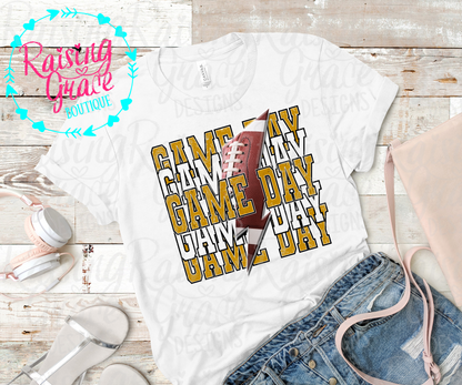 Game Day Football Graphic T-Shirt | Gold and Black Football Tee | Sports Mom Shirt | Boutique Game Day Graphic Tee | Football Season Shirt