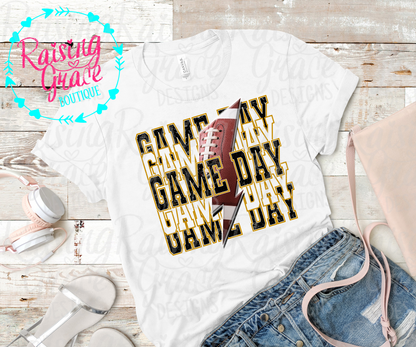 Game Day Football Graphic T-Shirt | Black and Gold Football Tee | Sports Mom Shirt | Boutique Game Day Graphic Tee | Football Season Shirt