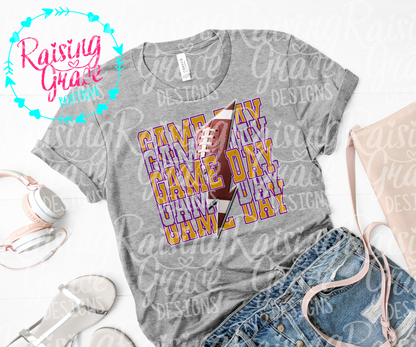 Game Day Football Graphic T-Shirt | Gold and Purple Football Tee | Sports Mom Shirt | Boutique Game Day Graphic Tee | Football Season Shirt