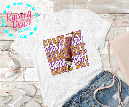 Game Day Football Graphic T-Shirt | Gold and Purple Football Tee | Sports Mom Shirt | Boutique Game Day Graphic Tee | Football Season Shirt