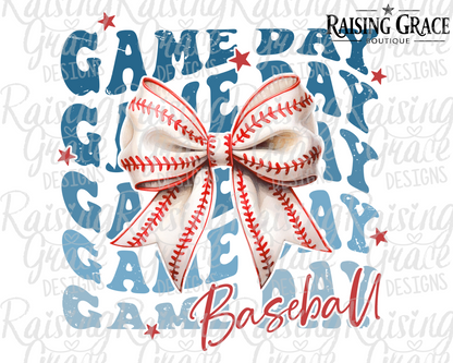 Game Day Baseball Bow Graphic T-Shirt | Baseball Mom Tee | Coquette Sports Shirt | Boutique Baseball Graphic Tee | Game Day Shirt