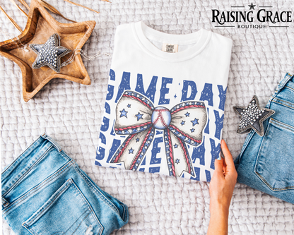 Game Day Baseball Graphic T-Shirt | Patriotic Sports Tee | Baseball Mom Shirt | Americana Game Day Tee | Boutique Sports Graphic Tee